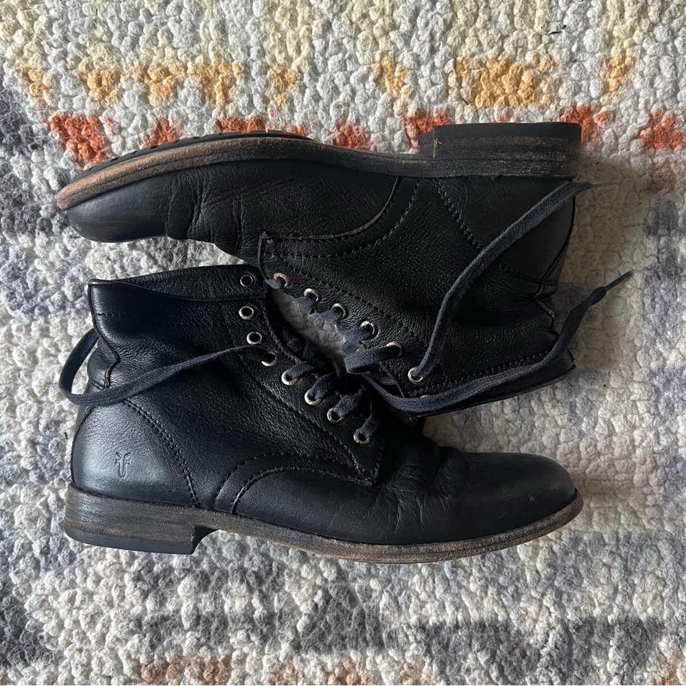 Frye Black Leather Combat Boots